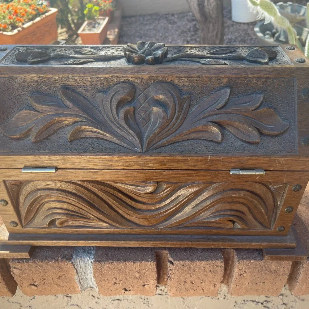 Folk Art New Mexico Hand Carved Wood Chest ca. 1950